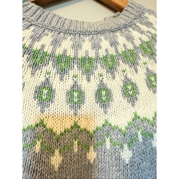 Joe Fresh Size XS Mock Neck Fair Isle Sweater Gray Green Nordic Winter Holiday - Picture 6 of 10